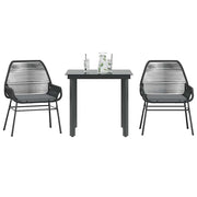 3 pcs conjunto jantar jardim almofadões vime PE vidro preto