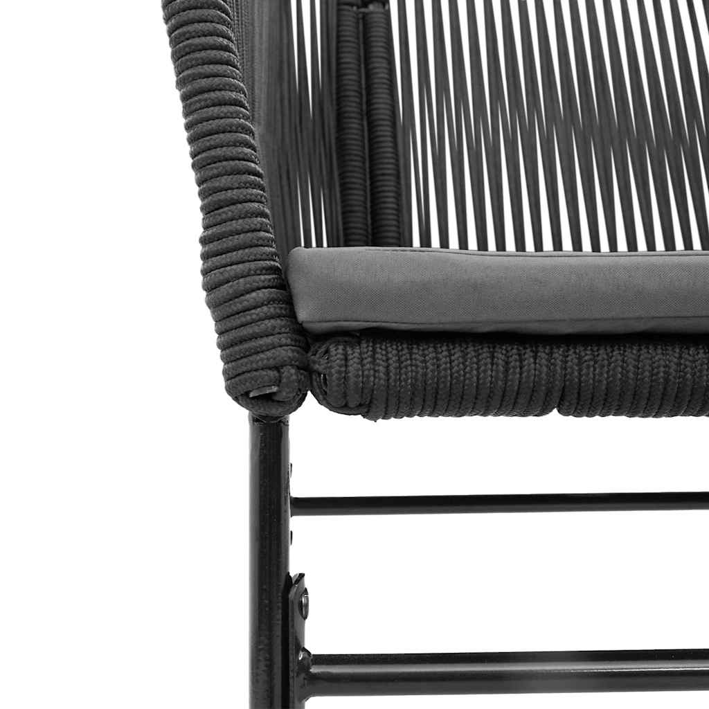 3 pcs conjunto jantar jardim almofadões vime PE vidro preto