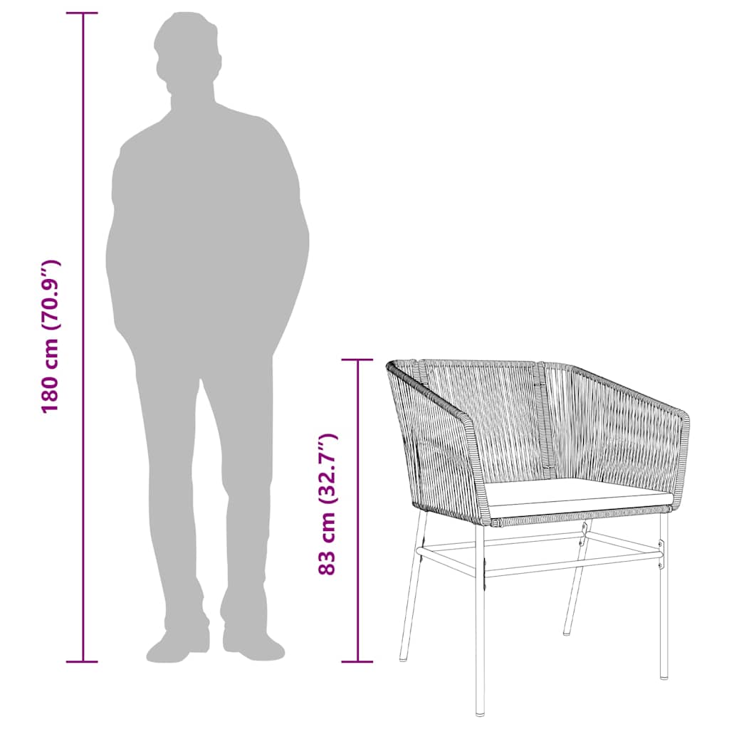 3 pcs conjunto jantar jardim almofadões vime PE vidro preto