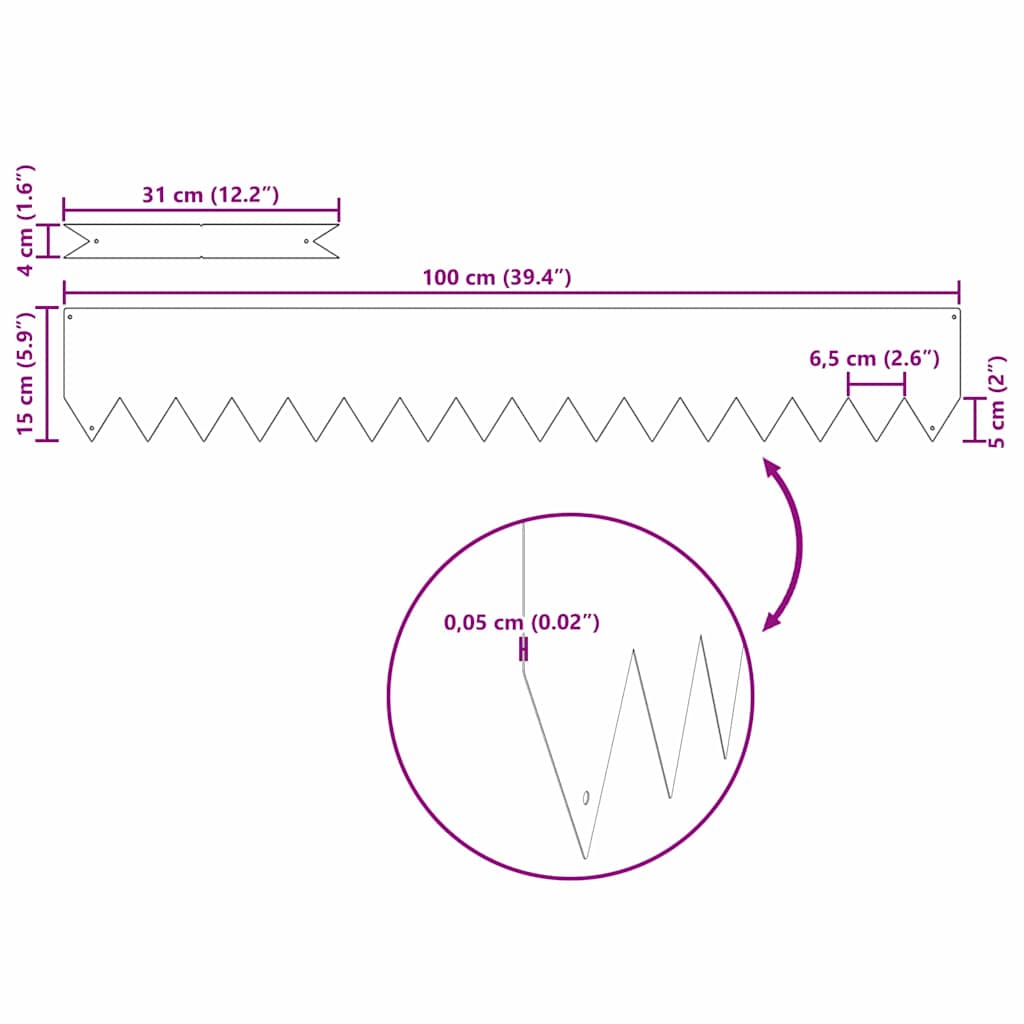 Acabamento para Gramado 50 pcs Castanho 100 x 0.05 x 20 cm