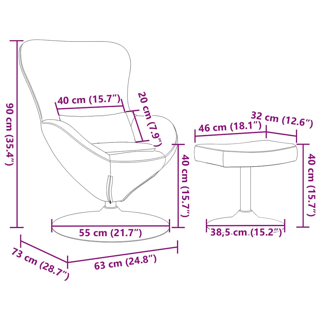 Cadeira Egg com Puff Verde Claro 63 x 73 x 90 cm Veludo