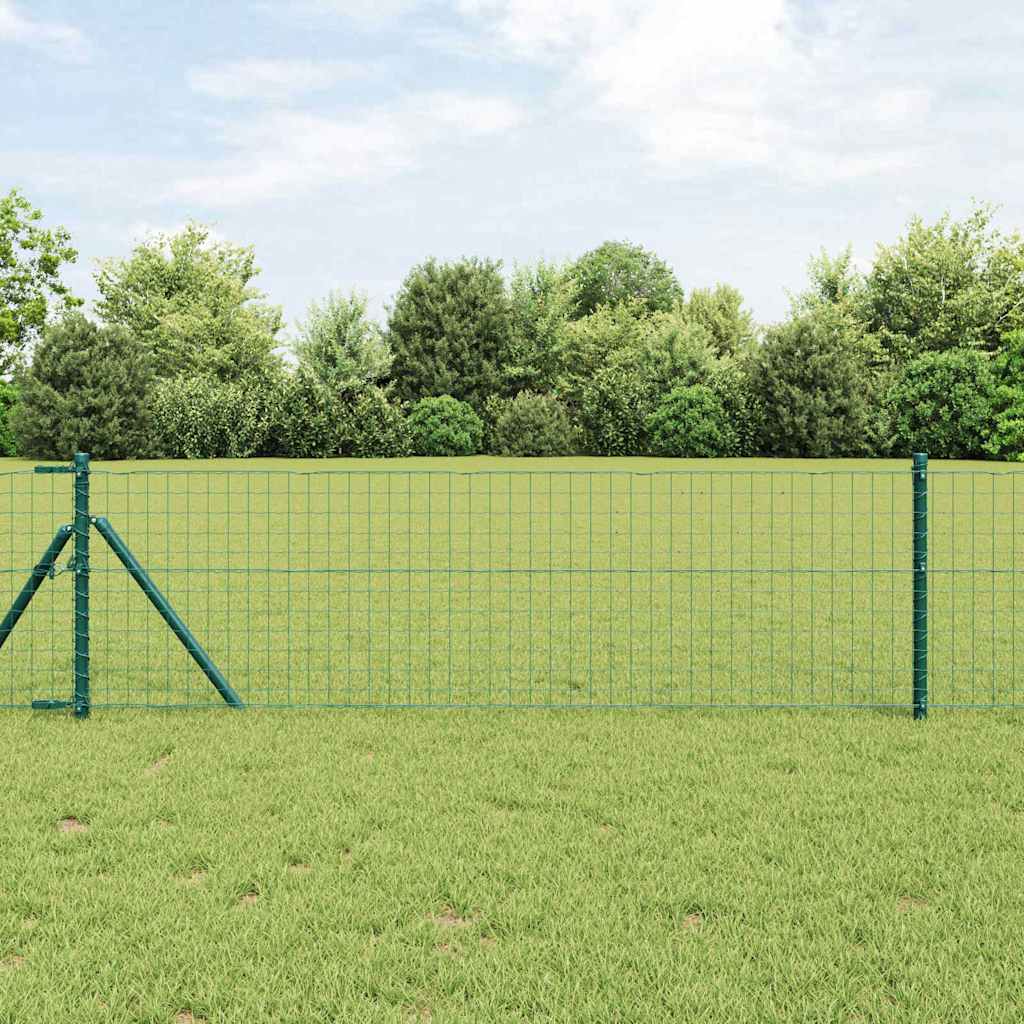 Postes de Cerca Manual 7 pcs Verde Ø32mm 80 cm Aço galvanizado