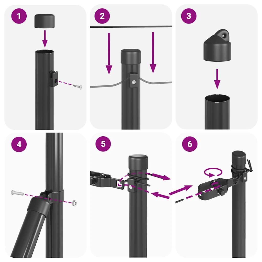 Postes de Cerca 7 pcs Cinzeto Ø32mm 100 cm Aço galvanizado