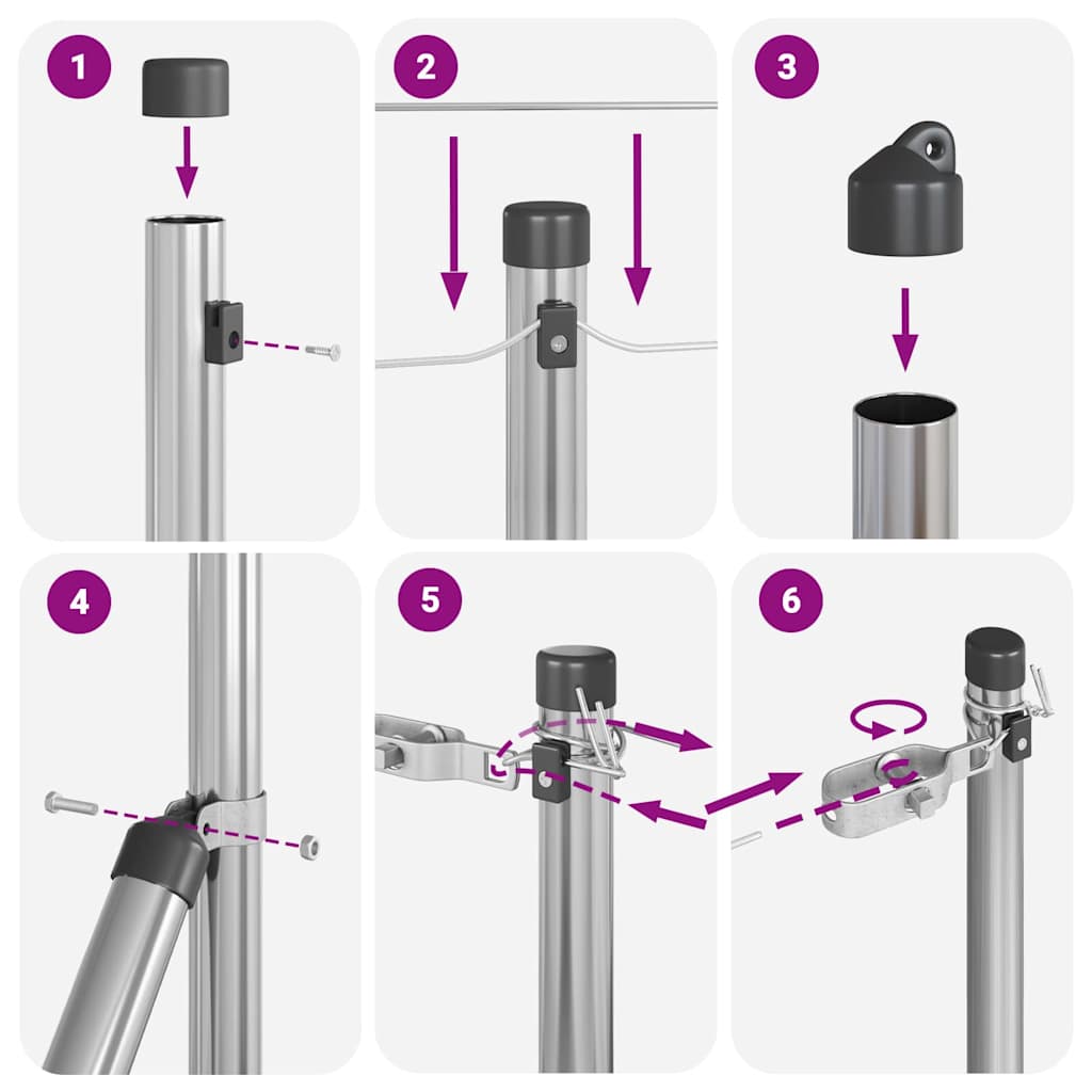 Postes de Cerca 7 pcs Prateado Ø32mm 80 cm Aço galvanizado