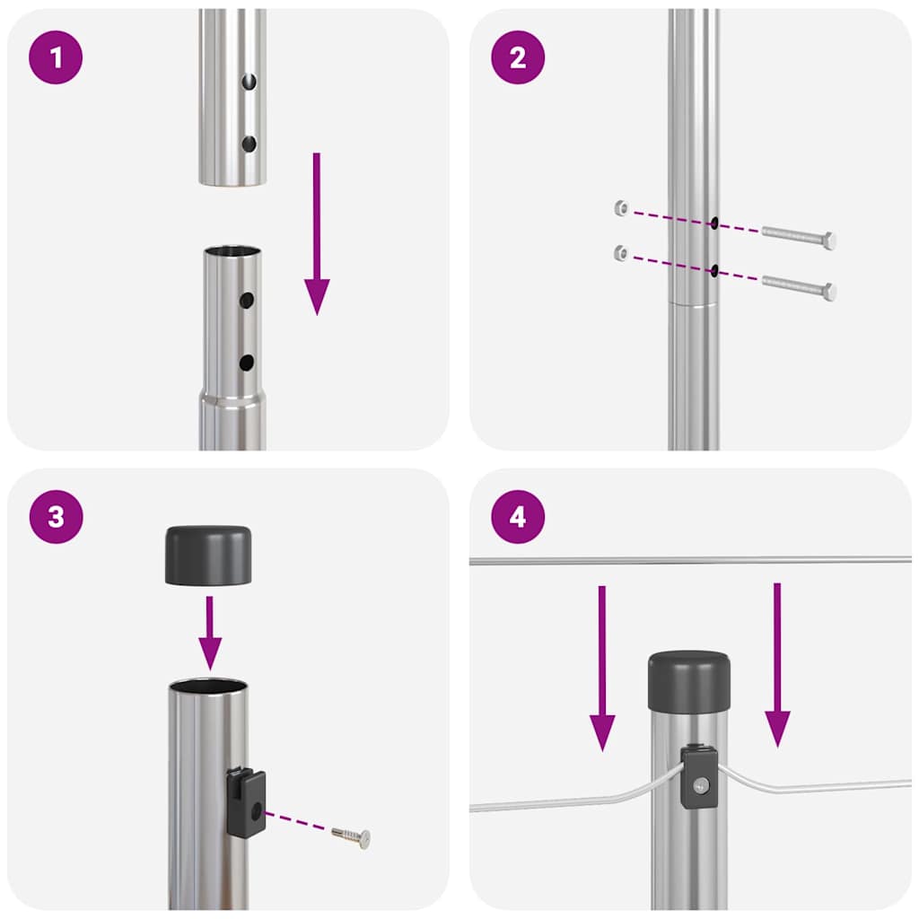 Postes de Cerca 7 pcs Prateado Ø32mm 150 cm Aço galvanizado