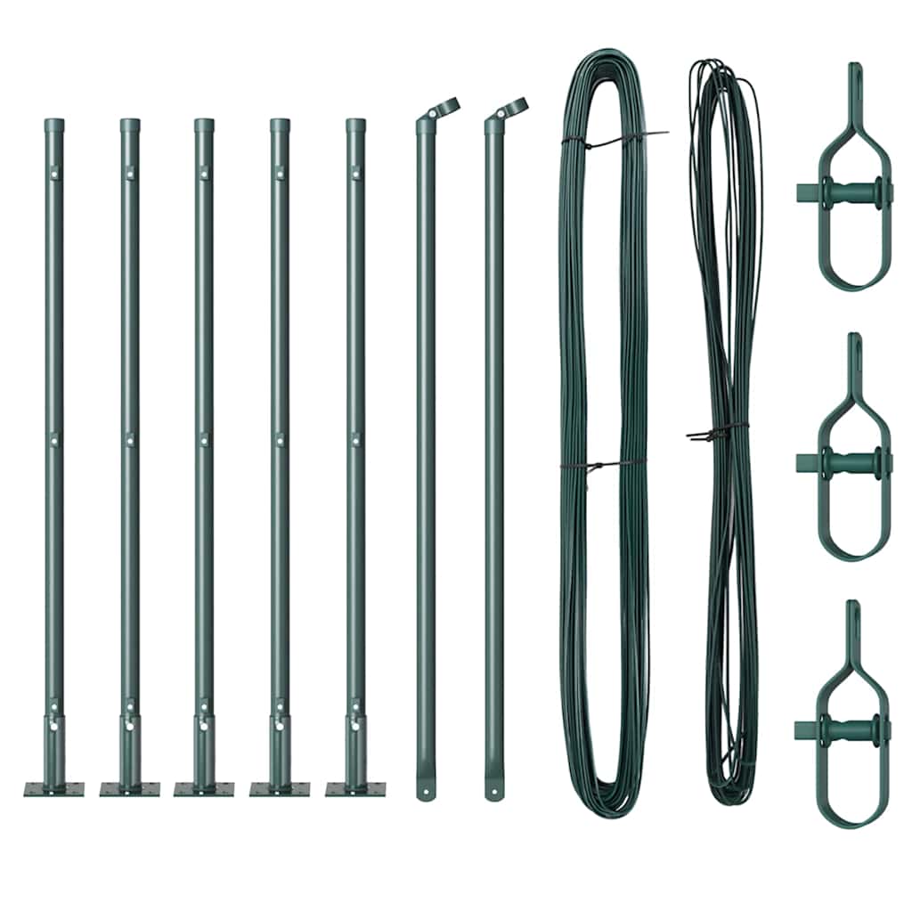 Postes de Cerca Manual 7 pcs Verde Ø32mm 50 cm Aço galvanizado