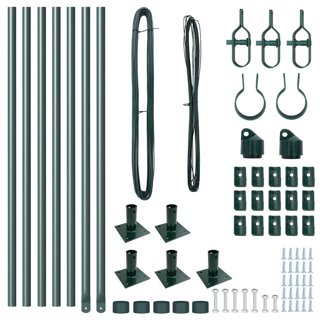 Postes de Cerca Manual 7 pcs Verde Ø32mm 50 cm Aço galvanizado