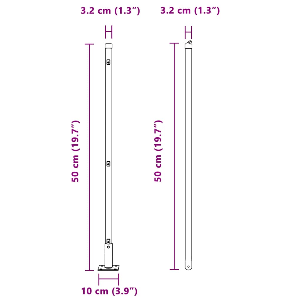 Postes de Cerca Manual 7 pcs Verde Ø32mm 50 cm Aço galvanizado