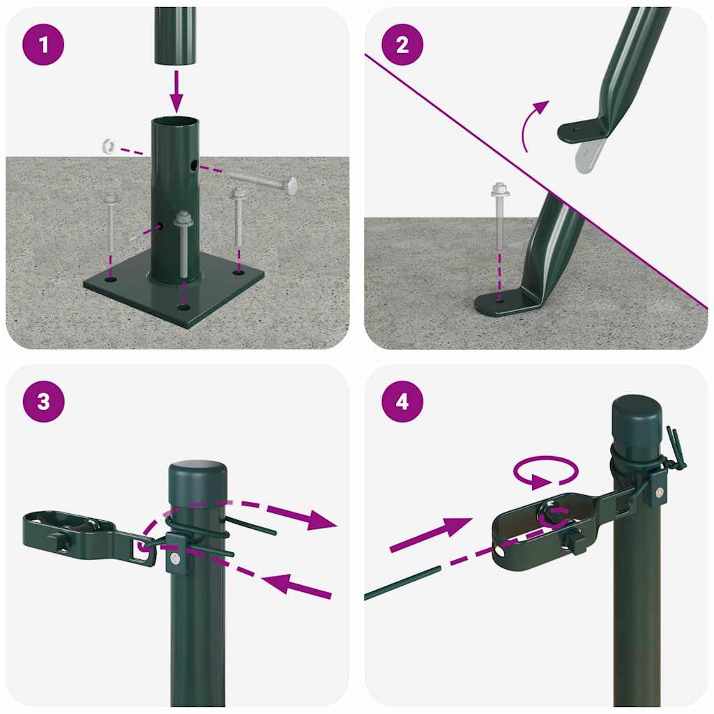 Postes de Cerca Manual 7 pcs Verde Ø32mm 70 cm Aço galvanizado