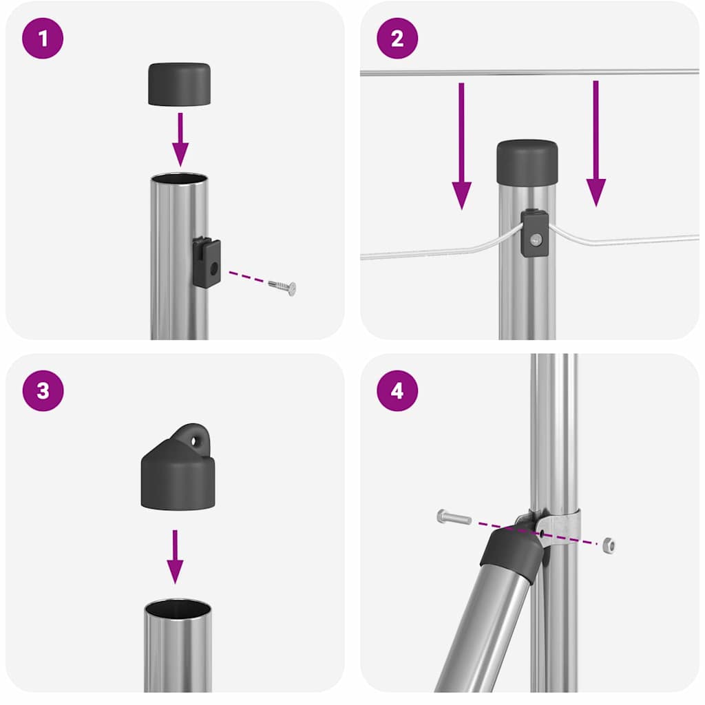 Postes de Cerca 7 pcs Prateado Ø32mm 50 cm Aço galvanizado