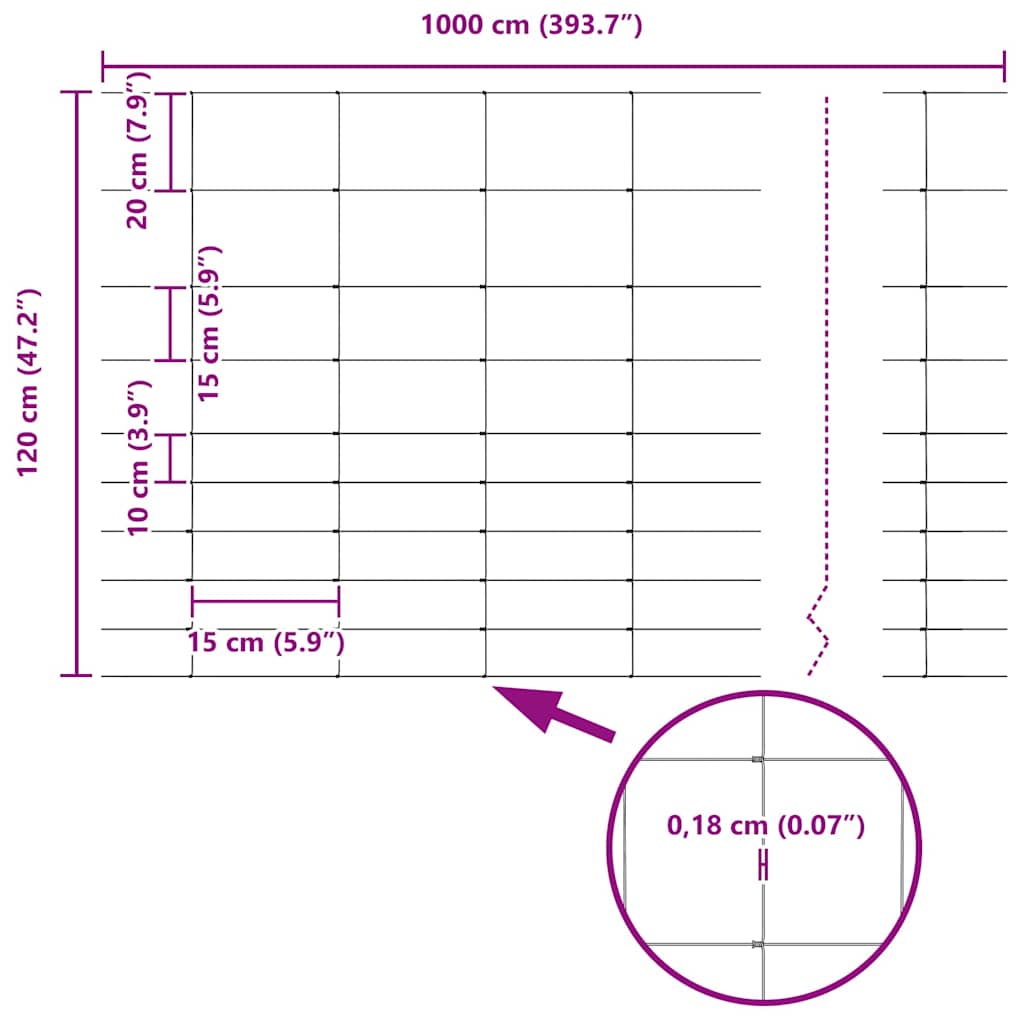 Cerca de campo Cinzeto 1.2 x 10 m Aço