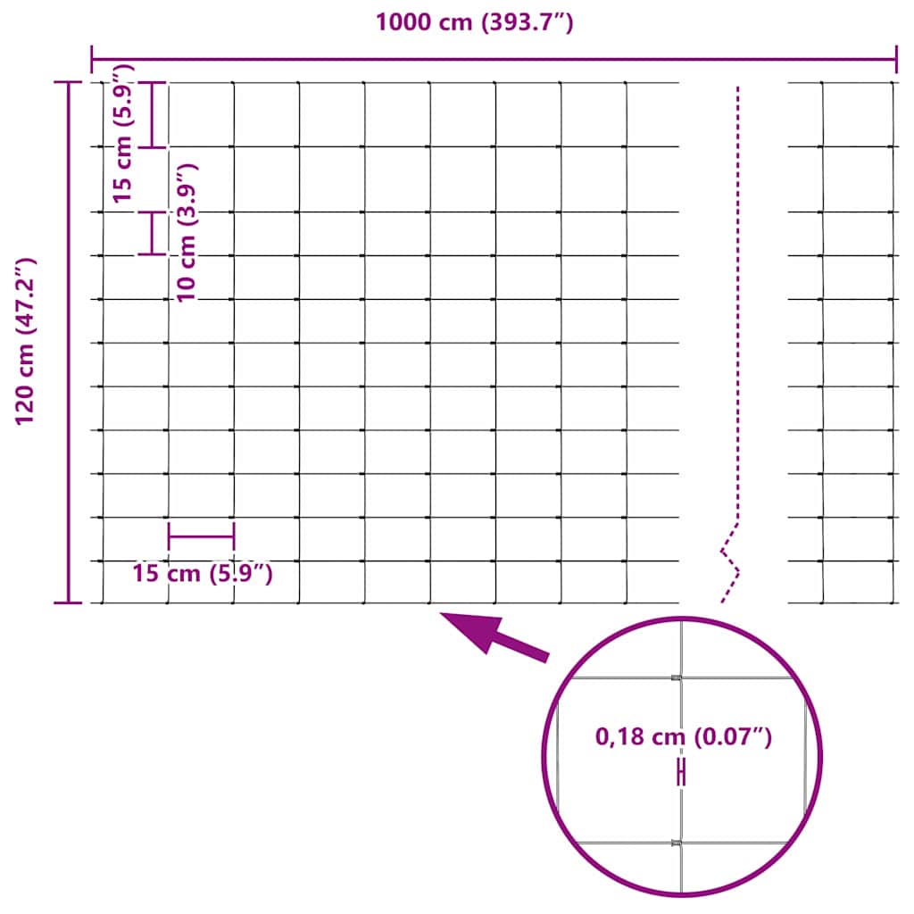 Cerca de campo Cinzeto 1.2 x 10 m Aço