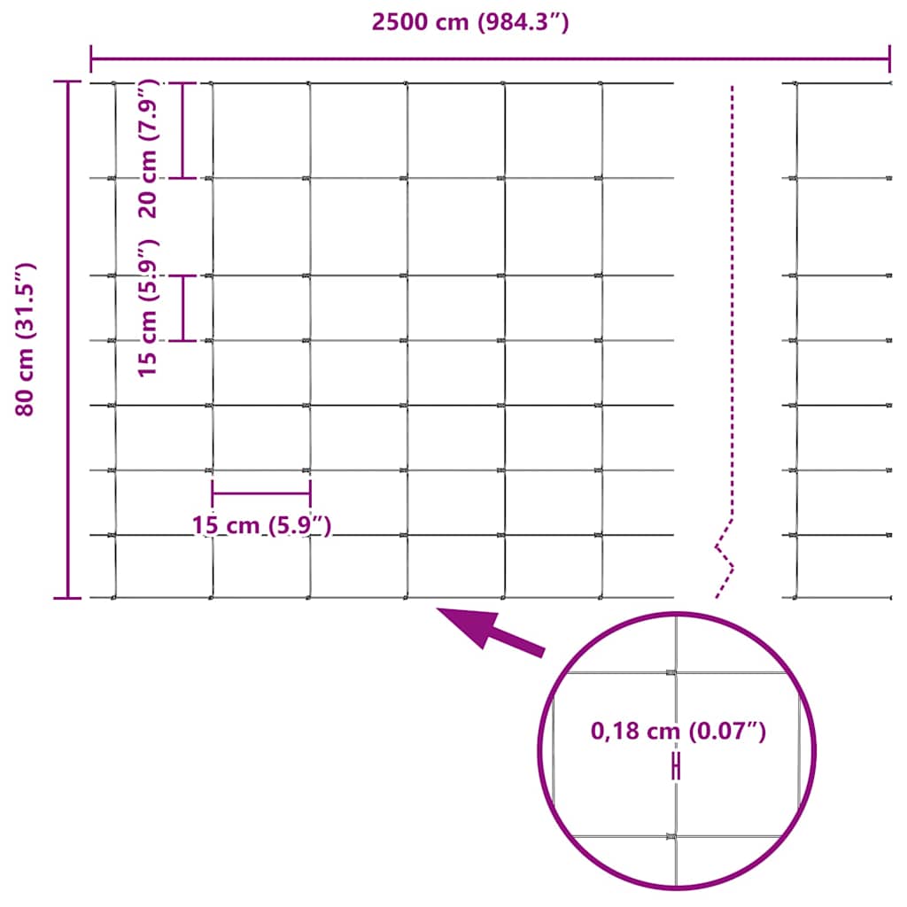 Cerca de campo Prateado 25 x 0.8 m Aço galvanizado