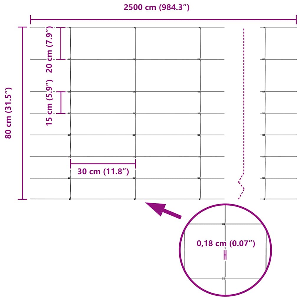 Cerca de campo Prateado 25 x 0.8 m Aço galvanizado