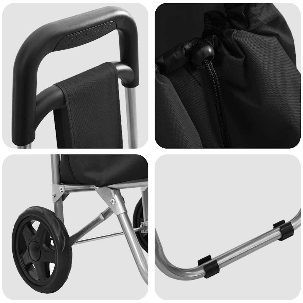 Carrinho de Compras Manual Preto 35 x 28 x 92 cm Tecido Oxford
