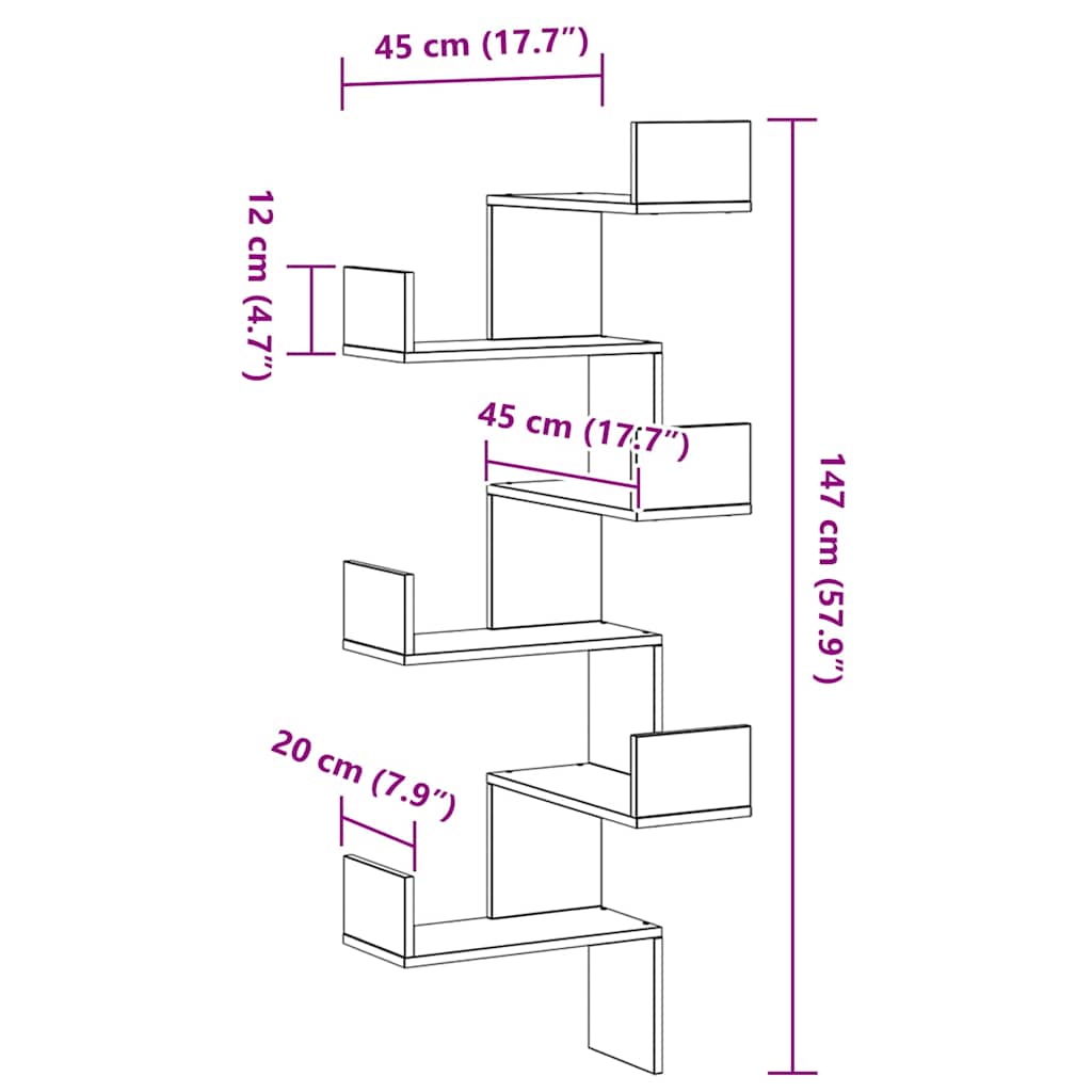 Prateleira de Canto Carvalho preto 45 x 45 x 147 cm