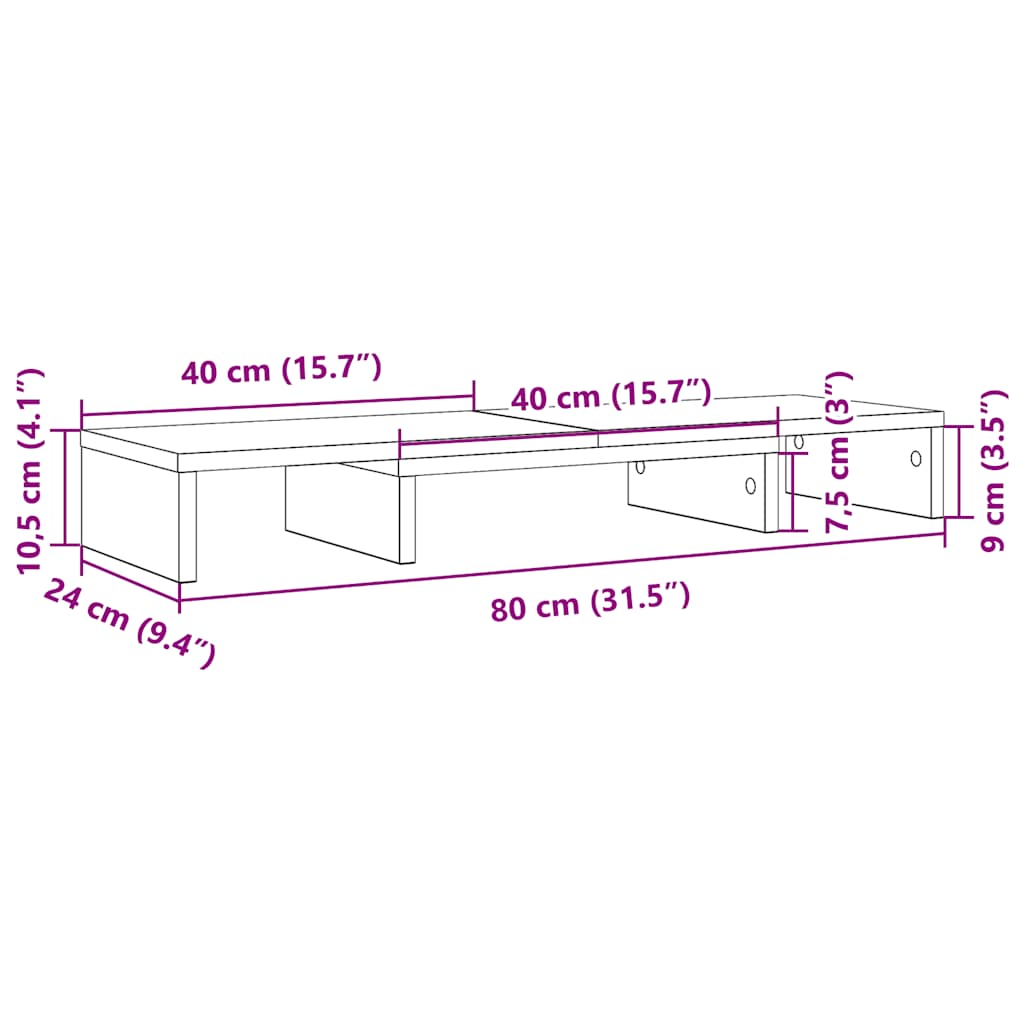 Suporte p/ monitor ajustável 80x24x10,5 cm carvalho preto
