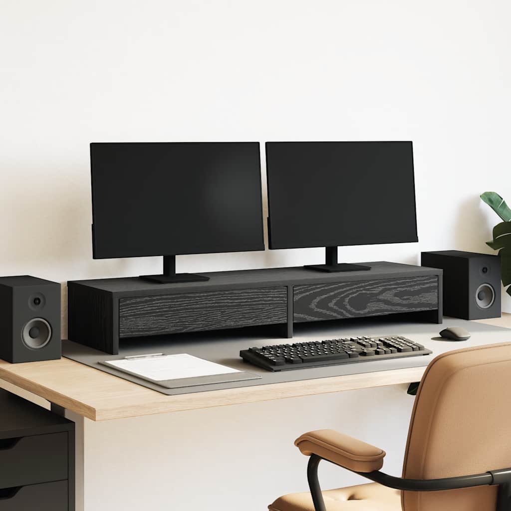 Suporte para monitor com gavetas deriv. madeira carvalho preto