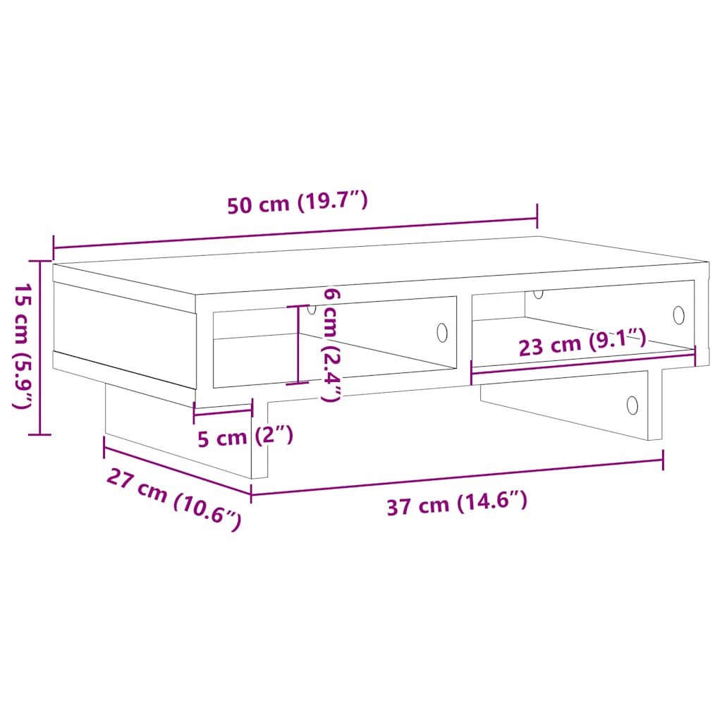 Suporte monitor 50x27x15 cm derivados madeira carvalho preto