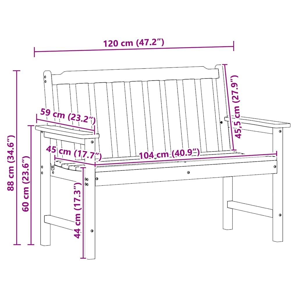 Banco de jardim com almofada Branco 120 x 59 x 88cm HDPE