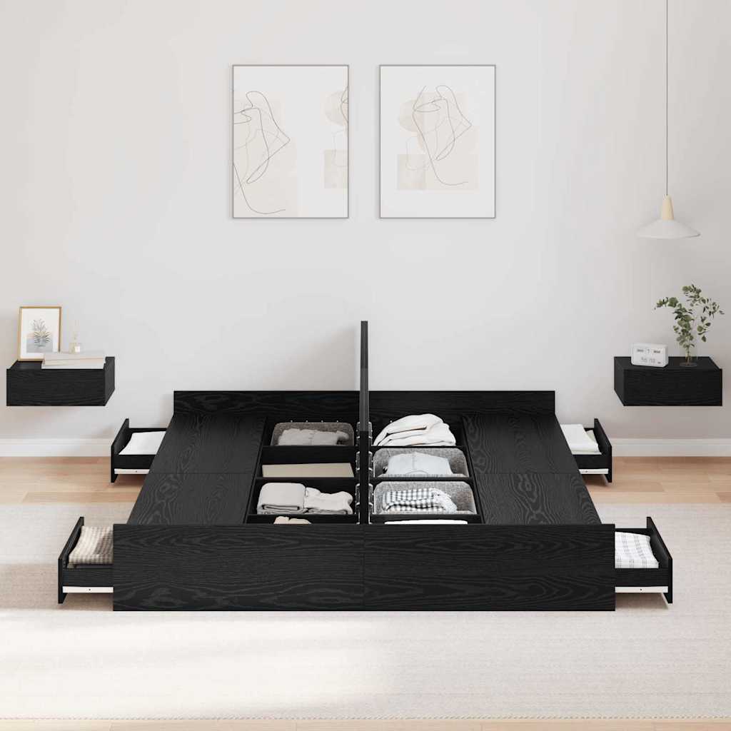 Estrutura de cama com arrumação Carvalho preto 135 x 190 cm