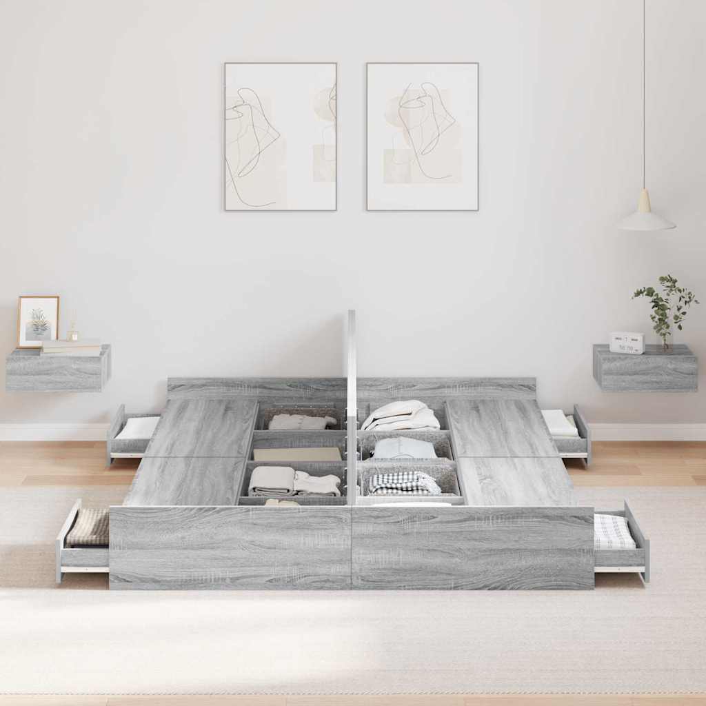 Estrutura de cama com arrumação Sonoma cinzento 135 x 190 cm