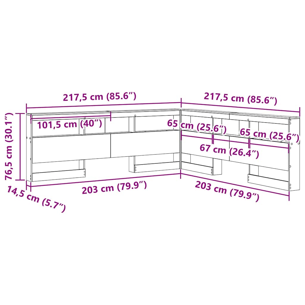 Cabeceira de armazenamento com cabeceira Sonoma cinzento 200 cm