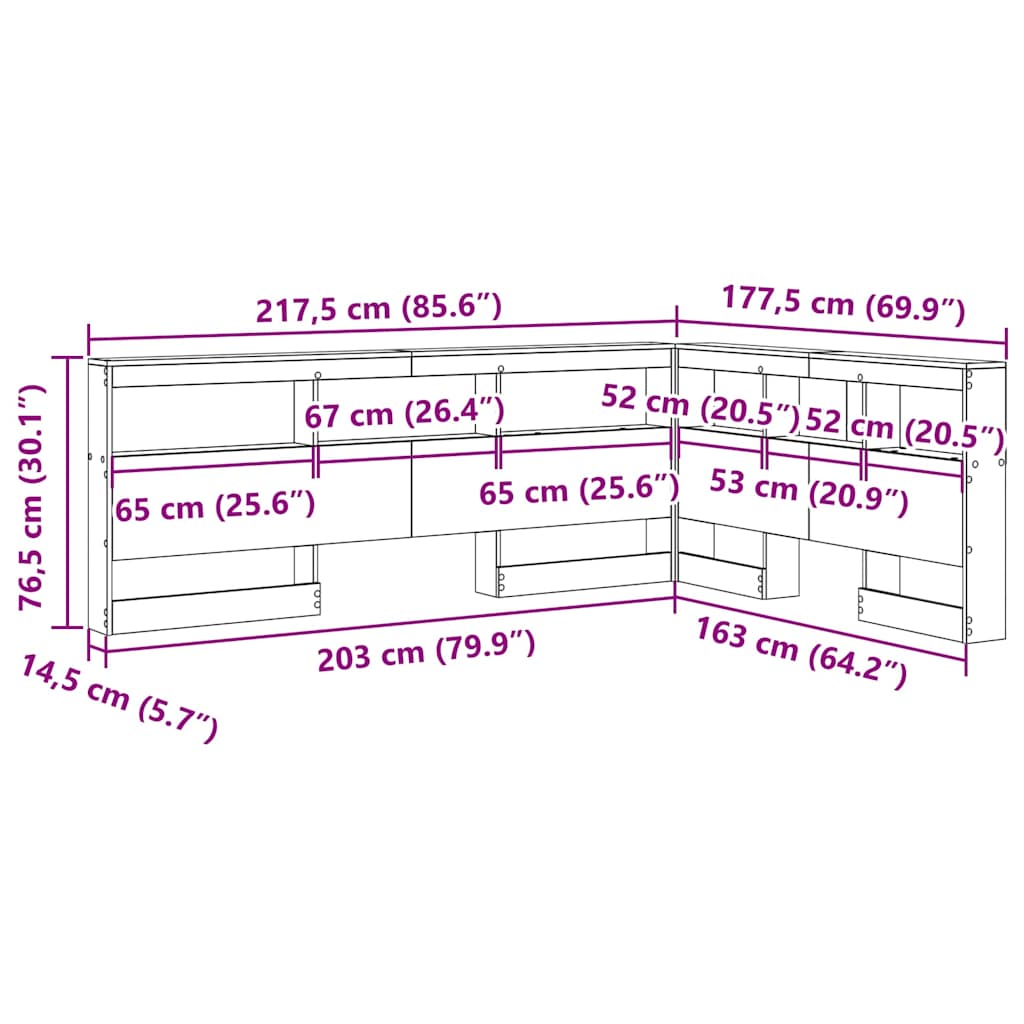 Cabeceira de armazenamento Cinzento cimento 160 cm
