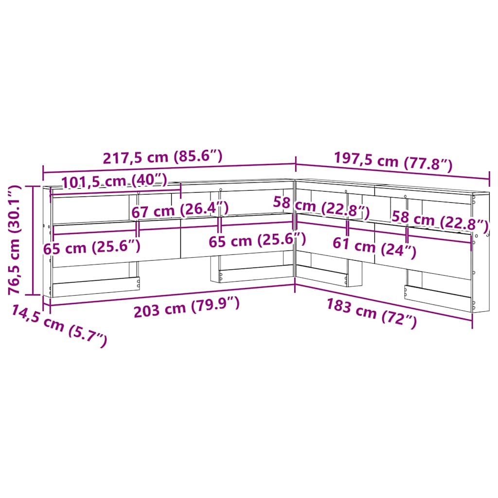 Cabeceira de armazenamento com cabeceira Carvalho sonoma 180 cm