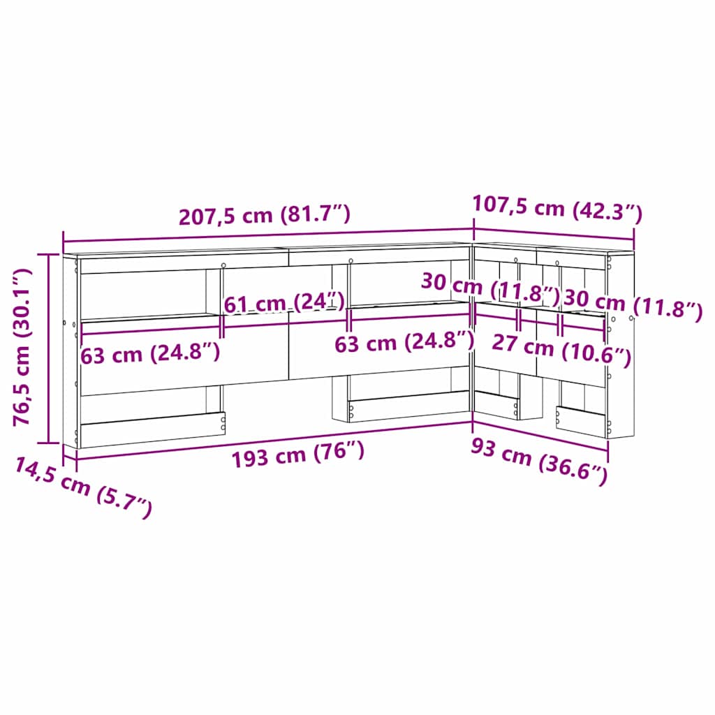 Cabeceira de armazenamento com prateleira Sonoma cinzento 90 cm