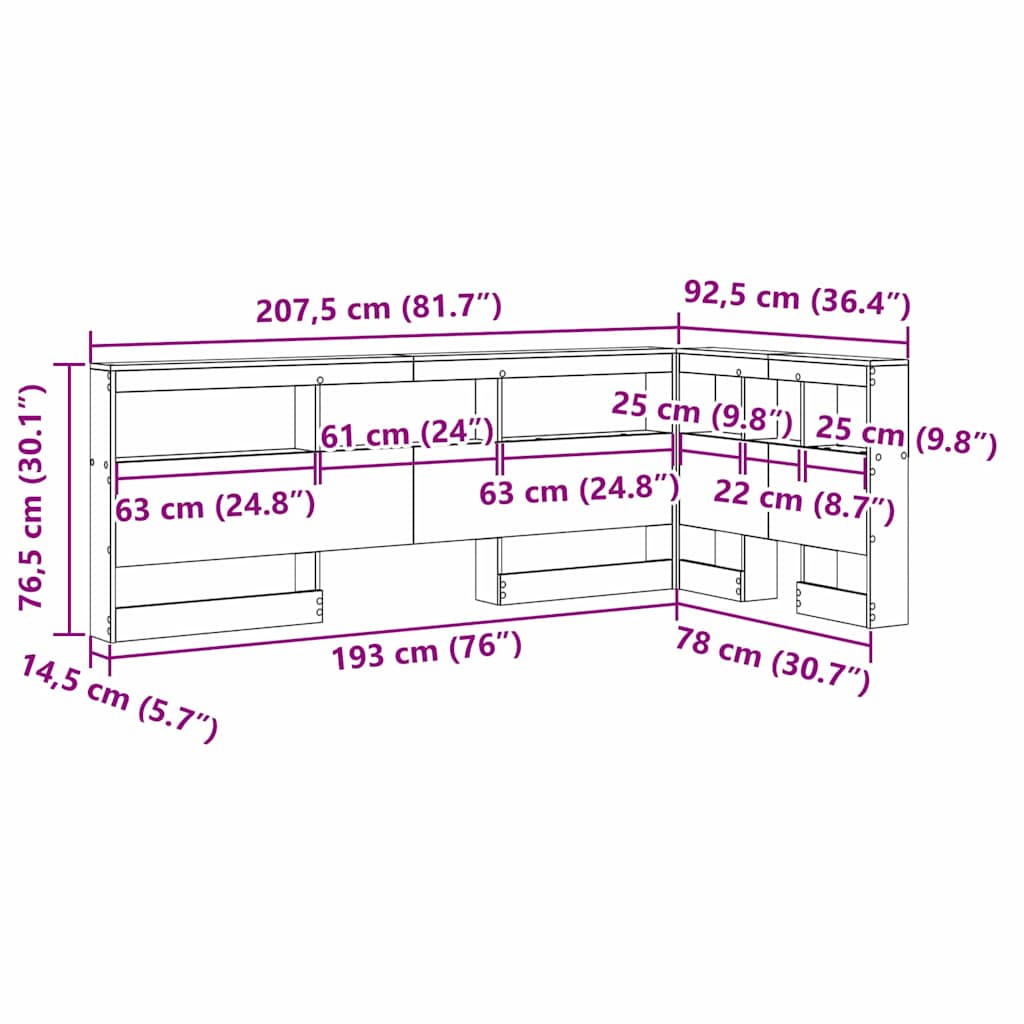 Cabeceira de armazenamento com cabeceira Cinzento cimento 75 cm