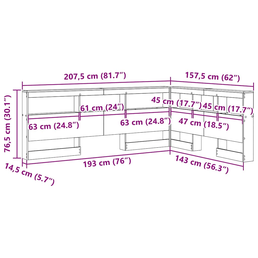 Cabeceira de armazenamento carvalho artisiano 140 cm