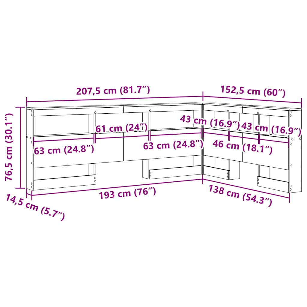 Cabeceira de armazenamento com cabeceira Sonoma cinzento 135 cm