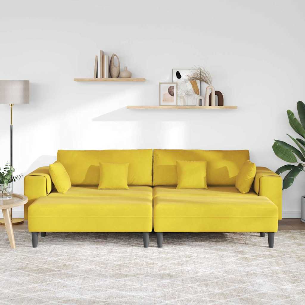 Sofá de Veludo com almofada 3 pcs Amarelo 208 cm Veludo