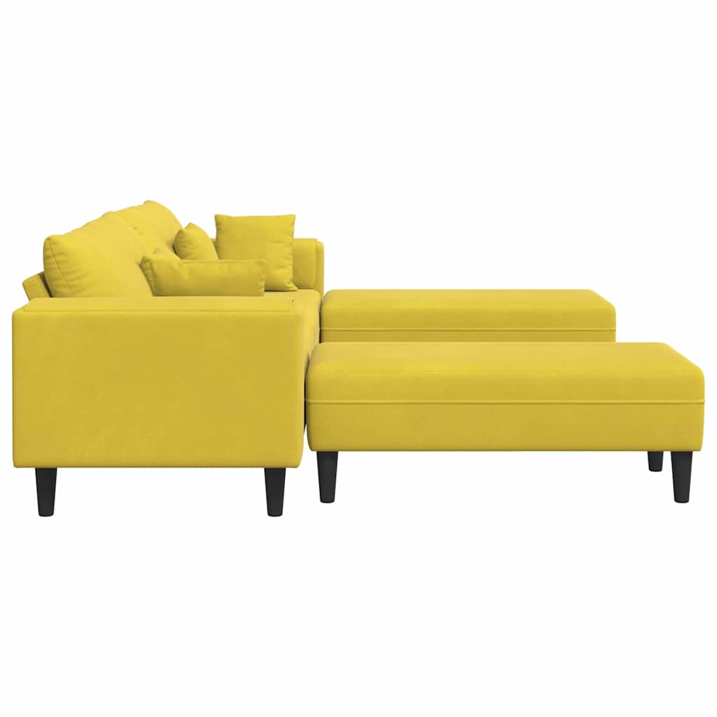 Sofá de Veludo com almofada 3 pcs Amarelo 208 cm Veludo