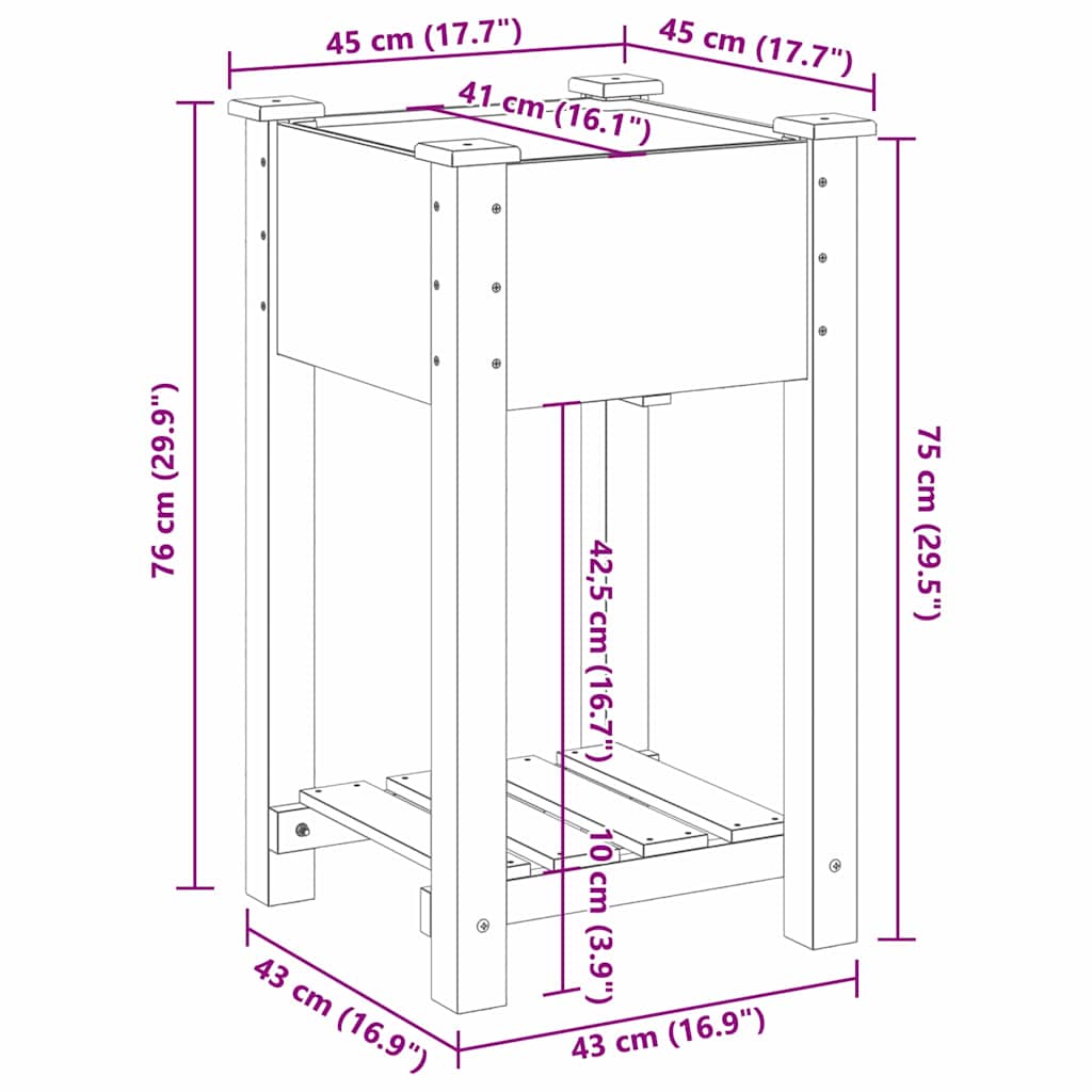 Vaso de Jardim Bege 45 x 45 x 76.5 cm Madeira maciça de abeto