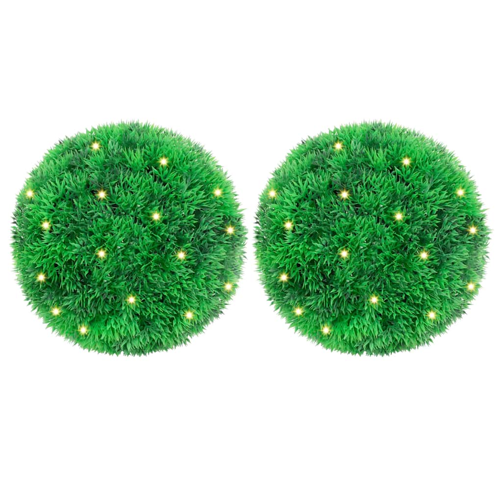Bolas artificiais de buxo com luzes LED 2 pcs verde 22 cm