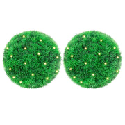 Bolas artificiais de buxo com luzes LED 2 pcs verde 22 cm