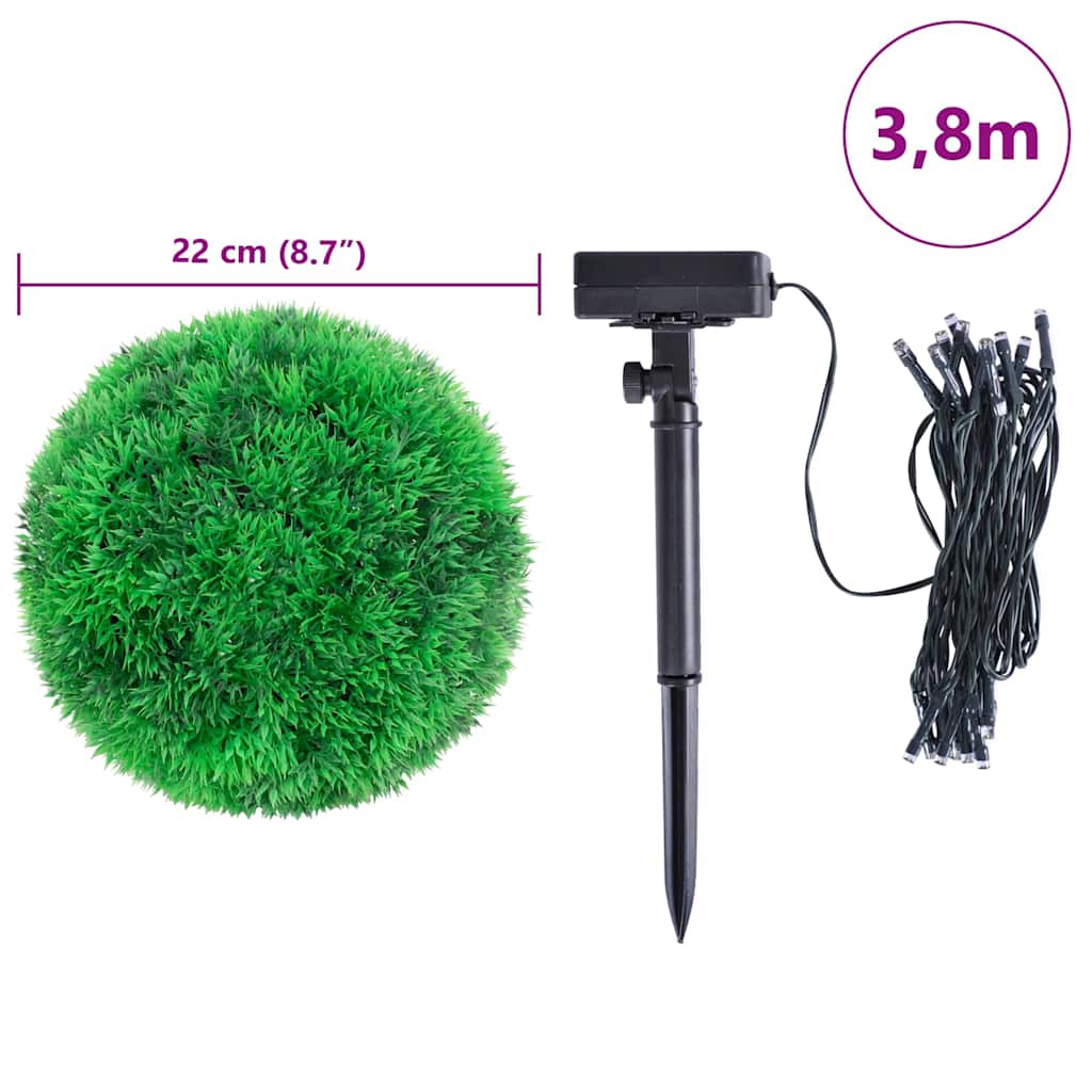 Bolas artificiais de buxo com luzes LED 2 pcs verde 22 cm