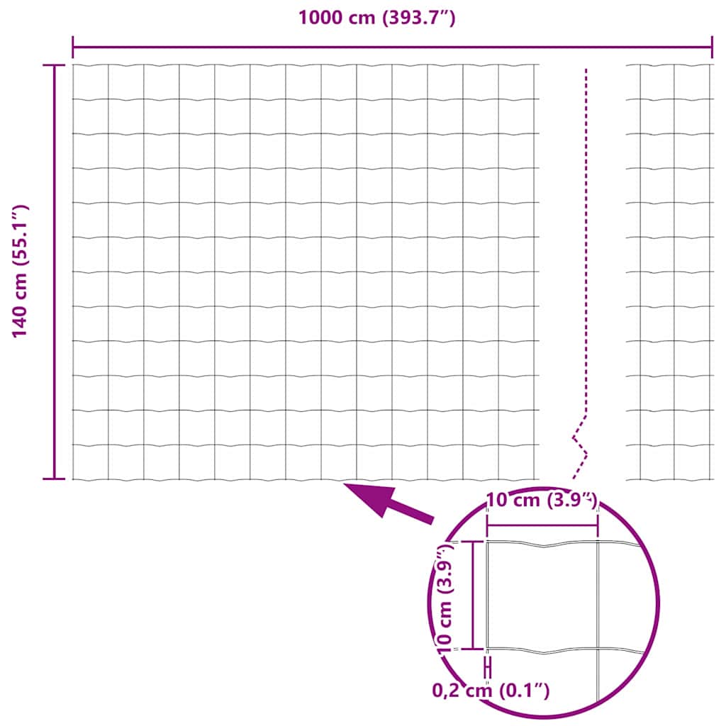 Cerca Euro Verde 1.4 x 10 m Ferro revestido de PVC