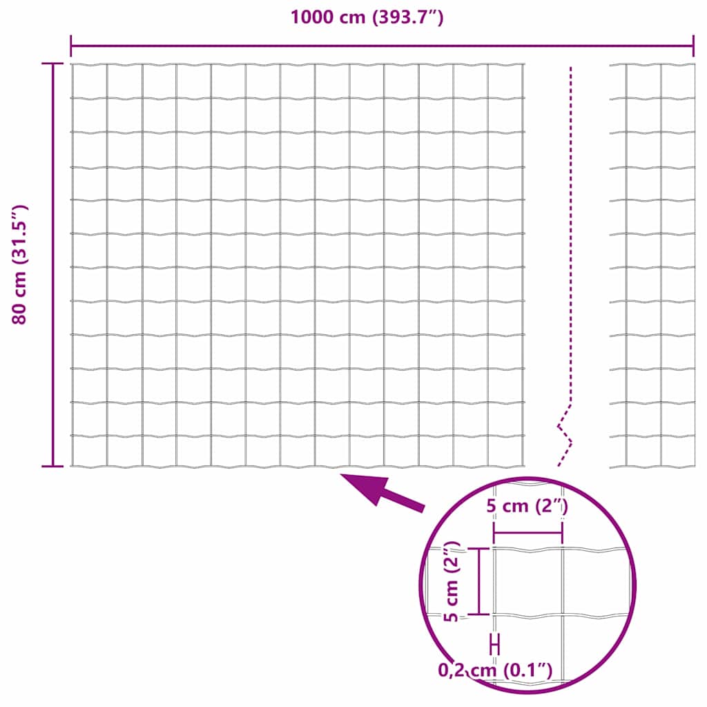 Cerca Euro Cinzeto 0.8 x 10 m Ferro revestido de PVC