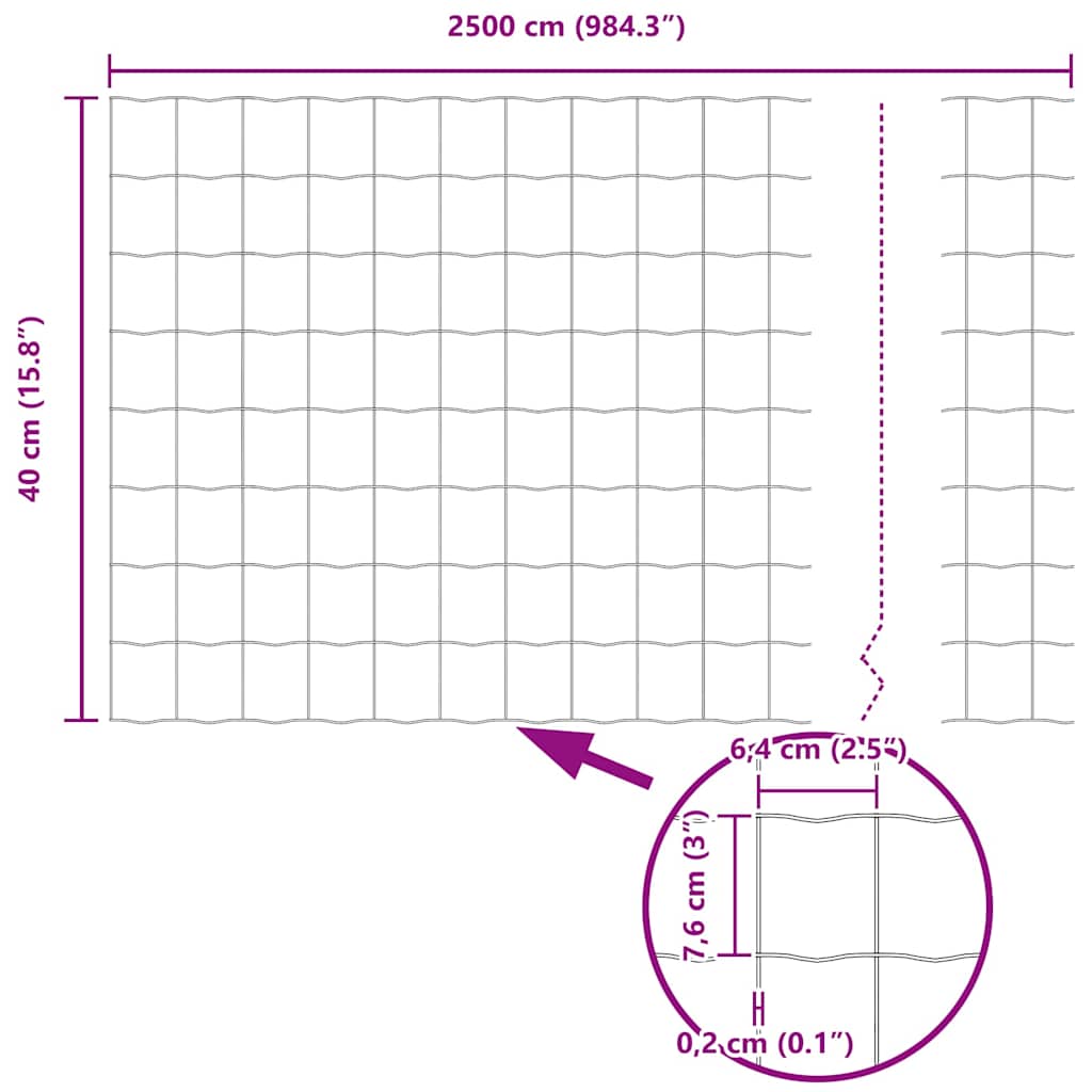 Cerca Euro Cinzeto 0.4 x 25 m Ferro revestido de PVC