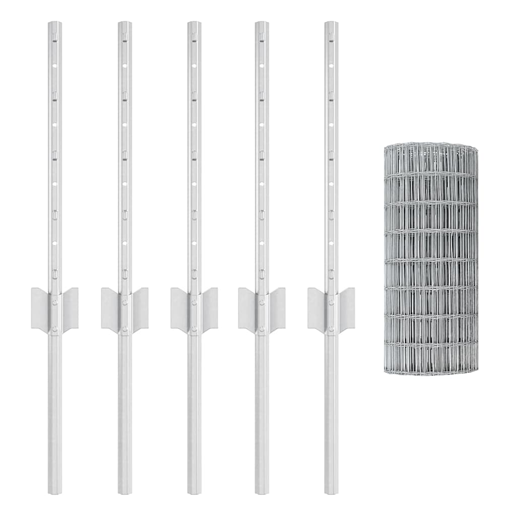 Cerca com Postes Prateado 0.4 x 10 m Aço