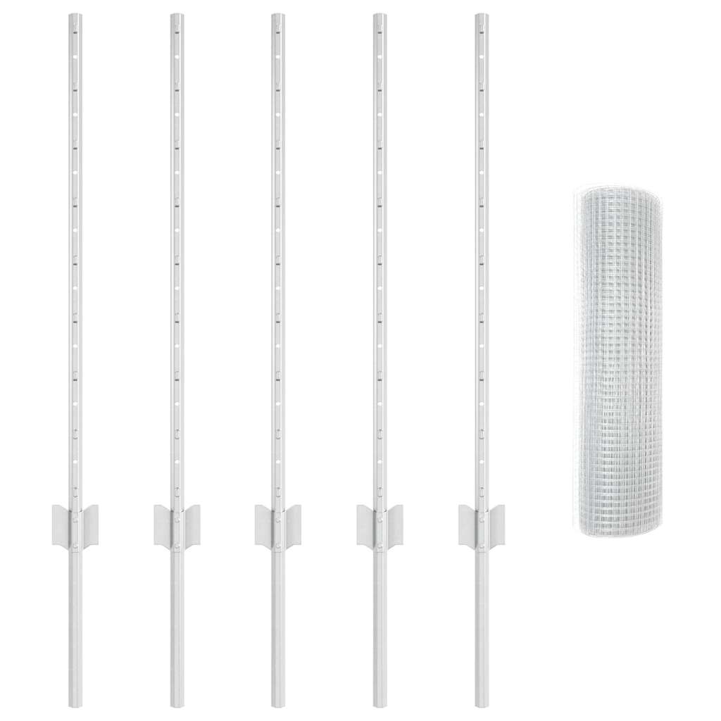 Cerca com Postes Prateado 0.8 x 10 m Aço