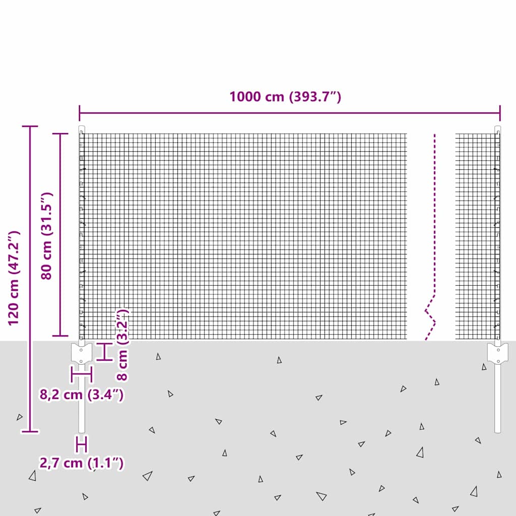 Cerca com Postes Prateado 0.8 x 10 m Aço
