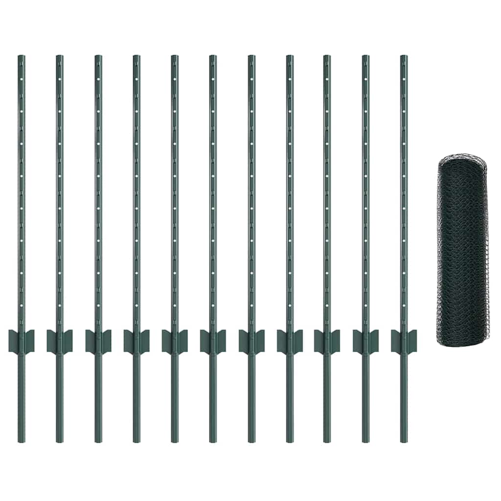 Cerca com Postes Verde 0.8 x 25 m Aço