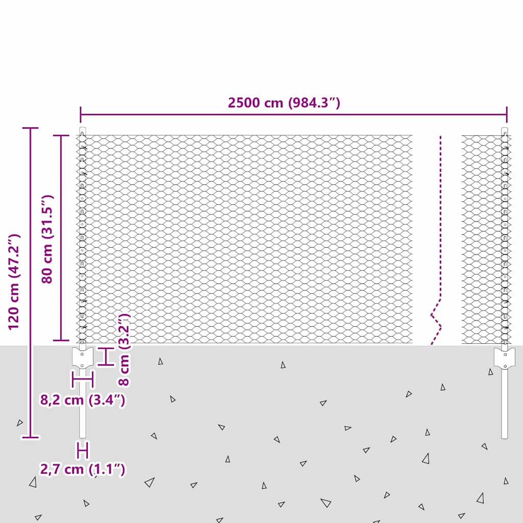 Cerca com Postes Verde 0.8 x 25 m Aço