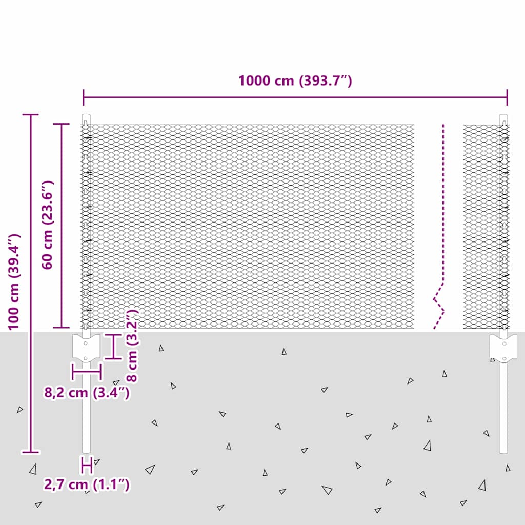 Cerca com Postes Cinzeto 0.6 x 10 m Aço