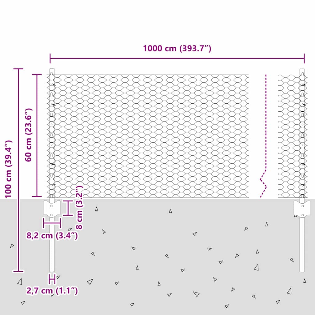 Cerca com Postes Cinzeto 0.6 x 10 m Aço