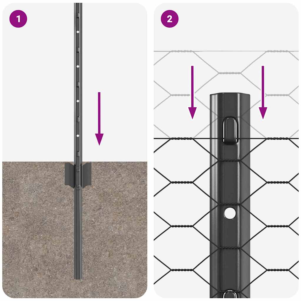 Cerca com Postes Cinzeto 0.4 x 25 m Aço